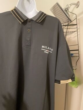 Milano Men's Charcoal Polo with Tan and Black Trim